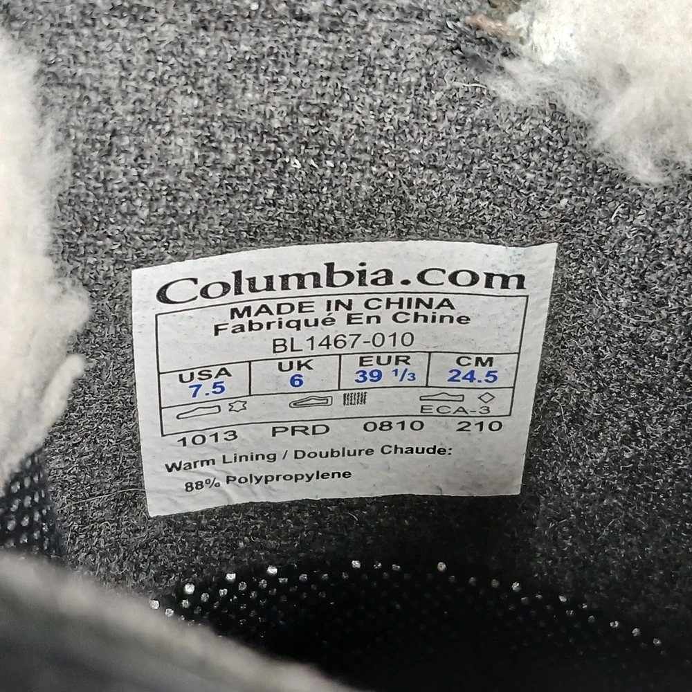 Columbia Boots Womens 7.5 Black Leather Tall Waterproof Winter Snow